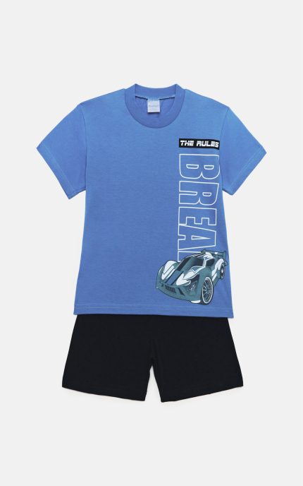 Παιδική Καλοκαιρινή Πιτζάμα για Αγόρι Break Μπλε-Μαρίν Ψιλή Πλέξη Υφάσματος, Βαμβακερή 100% - Pretty Baby