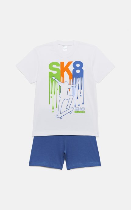 Παιδική Καλοκαιρινή Πιτζάμα για Αγόρι SK8 Βανίλια-Μπλε Ψιλή Πλέξη Υφάσματος, Βαμβακερή 100% - Pretty Baby