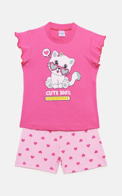 Βρεφική Καλοκαιρινή Πιτζάμα για Κορίτσι Cute Φουξ-Ροζ, Ψιλή Πλέξη Υφάσματος, Βαμβακερή 100% - Pretty Baby