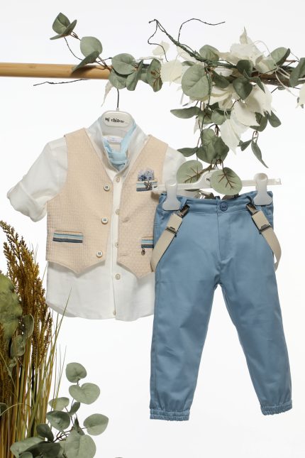 Βαπτιστικό Κοστουμάκι για Αγόρι Μπεζ-Μπλε Α4679, Mi Chiamo