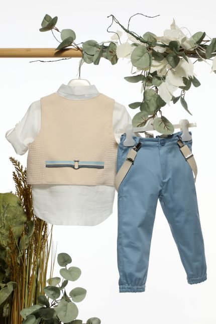 Βαπτιστικό Κοστουμάκι για Αγόρι Μπεζ-Μπλε Α4679, Mi Chiamo