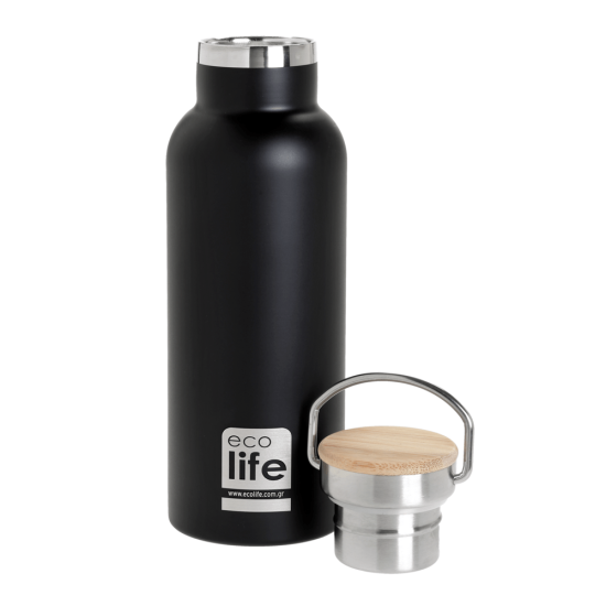 Ecolife Μπουκάλι Θερμός Black Thermos 500ml | Bamboo Lid
