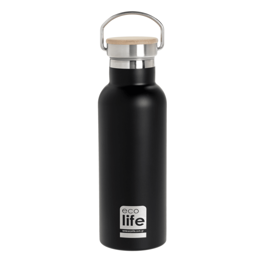 Ecolife Μπουκάλι Θερμός Black Thermos 500ml | Bamboo Lid