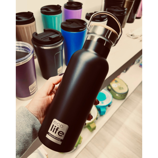 Ecolife Μπουκάλι Θερμός Black Thermos 500ml | Bamboo Lid