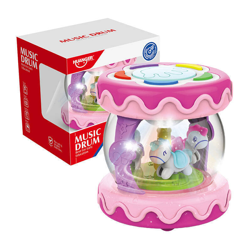 Huanger Τύμπανο Καρουζέλ με Φώτα και Μουσική Ροζ HE0702 18m+