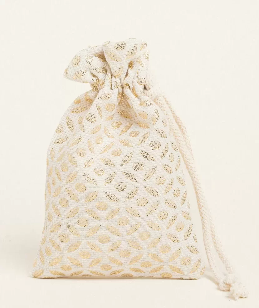 Πουγκί με Κορδόνι Ζακάρ σε Απόχρωση Εκρού - Χρυσό (12εκ x 17εκ.) | 390965 Πουγκί με Κορδόνι Ζακάρ σε Απόχρωση Εκρού - Χρυσό (12εκ x 17εκ.) | 390965