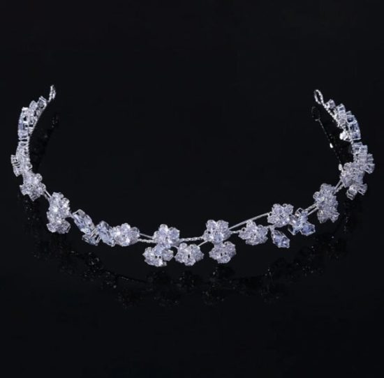 Νυφική Τιάρα με Ζιργκον σε Ασημί Χρώμα Leonia Crystal Headpiece | BA104 Hair Duty