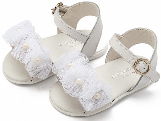 Babywalker Βαπτιστικό Πέδιλο για Πρώτα Βήματα με Λουλουδάκια και Πέρλες PRI2645 Λευκό