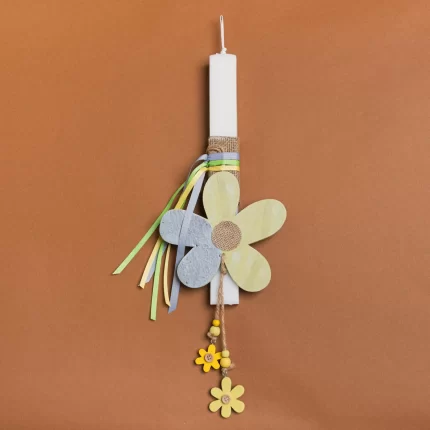 Πασχαλινή Λαμπάδα 33cm με Ξύλινη Μαργαρίτα | 921289 Ntampoudis