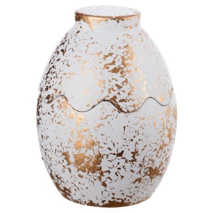 Κεραμική Θήκη Αυγό με Κερί Λευκό-Χρυσό (6,5x9cm) Κ950