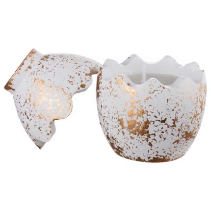 Κεραμική Θήκη Αυγό με Κερί Λευκό-Χρυσό (6,5x9cm) Κ950