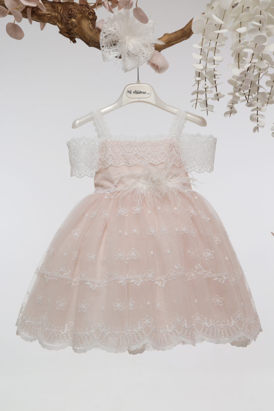 Βαπτιστικό Φορεματάκι για Κορίτσι Blush Pink Πούδρα Δαντέλα Κ4706Φ-Π, Mi Chiamo