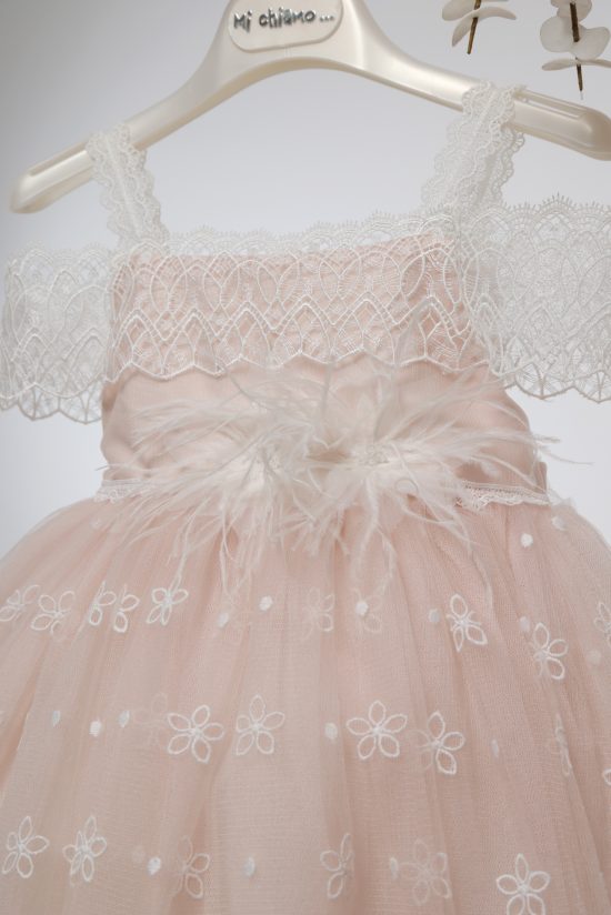 Βαπτιστικό Φορεματάκι για Κορίτσι Blush Pink Πούδρα Δαντέλα Κ4706Φ-Π, Mi Chiamo