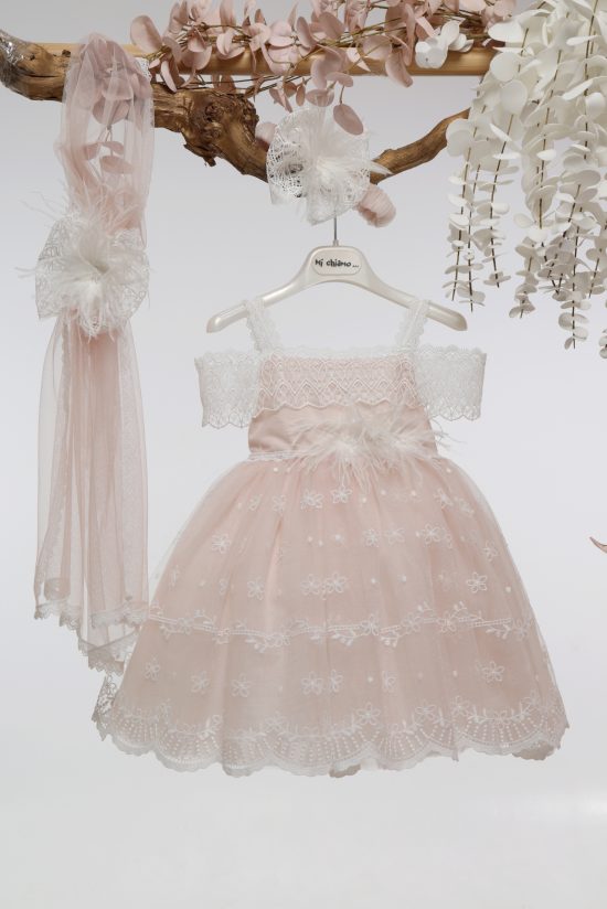 Βαπτιστικό Φορεματάκι για Κορίτσι Blush Pink Πούδρα Δαντέλα Κ4706Φ-Π, Mi Chiamo