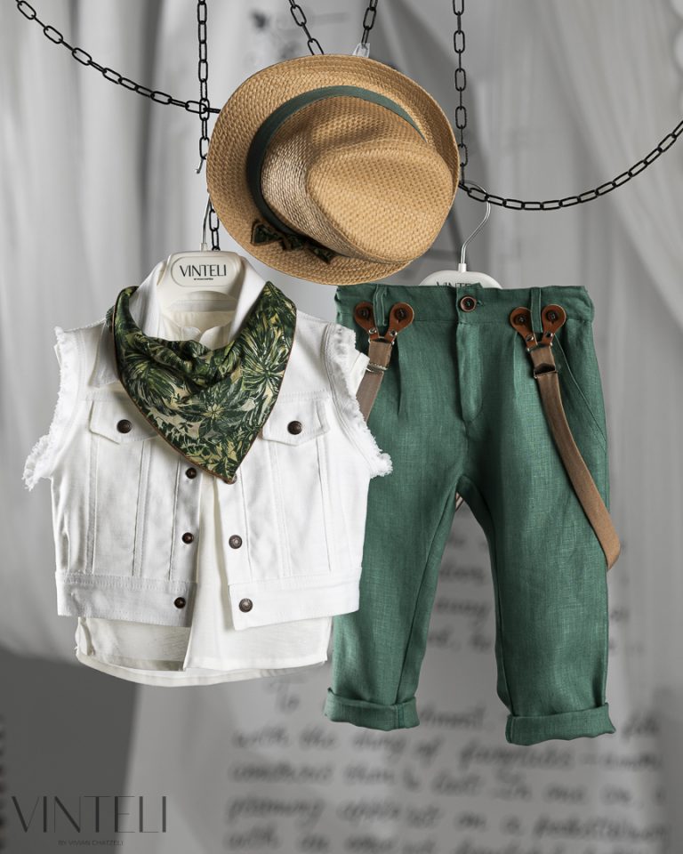 Βαπτιστικό Κοστουμάκι για αγόρι Ιβουάρ-Πράσινο CLS5410, Vinteli