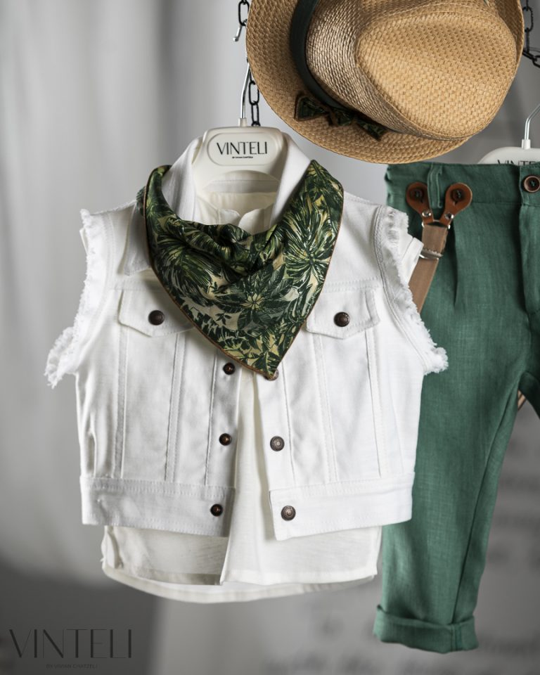 Βαπτιστικό Κοστουμάκι για αγόρι Ιβουάρ-Πράσινο CLS5410, Vinteli