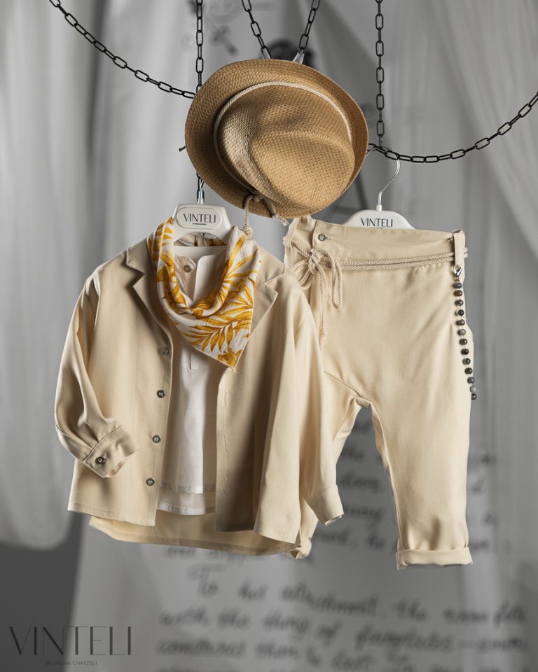 Βαπτιστικό Κοστουμάκι για αγόρι Μπεζ-Ιβουάρ CLS5413, Vinteli