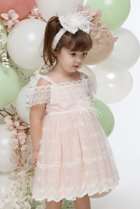 Βαπτιστικό Φορεματάκι για Κορίτσι Blush Pink Πούδρα Δαντέλα Κ4706Φ-Π, Mi Chiamo