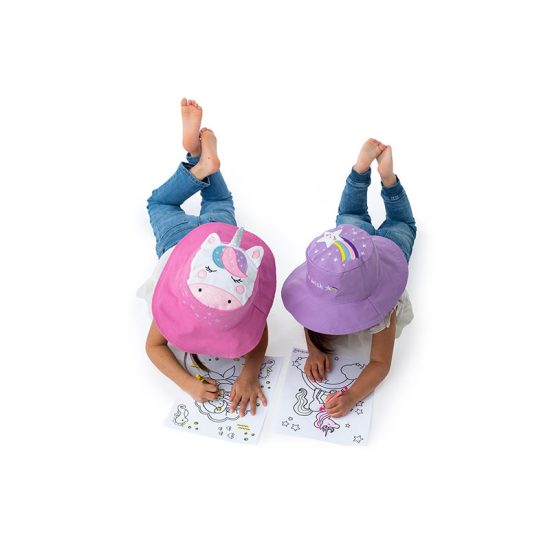 Καπέλο Διπλής Όψης UPF 50+ Unicorn/Star (Cotton) Ροζ-Μωβ - FlapJackKids