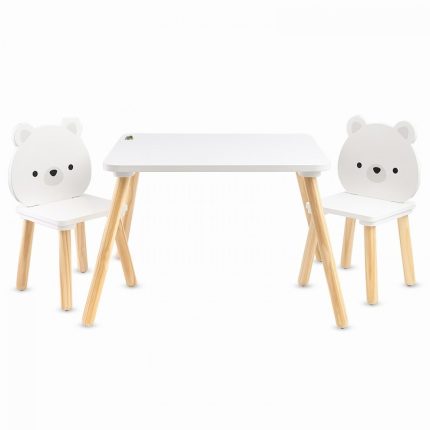 Ξύλινο Τραπεζάκι και 2 Καρεκλάκια One table with 2 chair White Bears 3801005602001 - Moni Toys