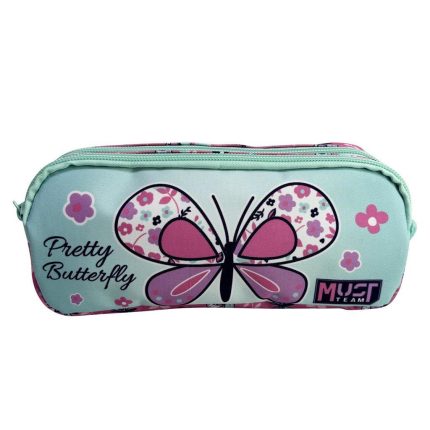 Κασετίνα Βαρελάκι με Φερμουάρ 2 Θήκες Butterfly (21x6x9εκ) | Must 5205698732331