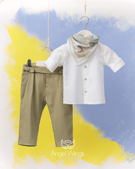 Βαπτιστικό Κοστουμάκι για Αγόρι Off White-Λαδί Oliver, 215 Angel Wings (4τμχ)