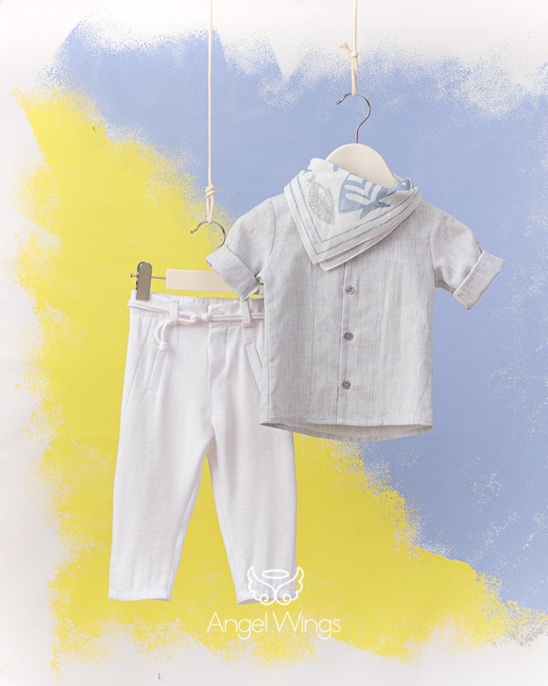 Βαπτιστικό Κοστουμάκι για Αγόρι Γκρι-Λευκό Patrick, 216 Angel Wings (4τμχ)