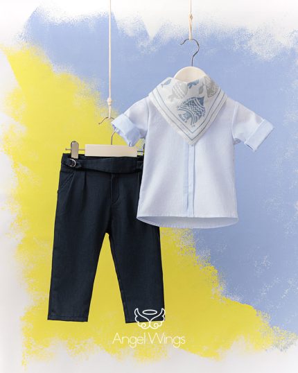 Βαπτιστικό Κοστουμάκι για Αγόρι Σιέλ-Navy Blue Πάρης, 218 Angel Wings (4τμχ)