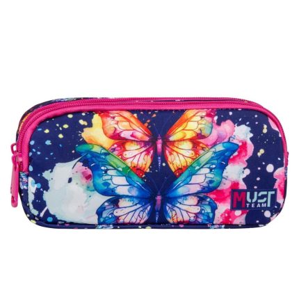 Κασετίνα Βαρελάκι με Φερμουάρ 2 Θήκες Butterfly (21x6x9εκ) | Must 5205698730214