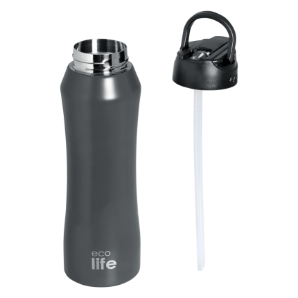 Παγούρι Θερμός Grey Thermos 550ml | Eσωτερικό Καλαμάκι - Ecolife