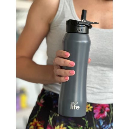 Παγούρι Θερμός Grey Thermos 550ml | Eσωτερικό Καλαμάκι - Ecolife