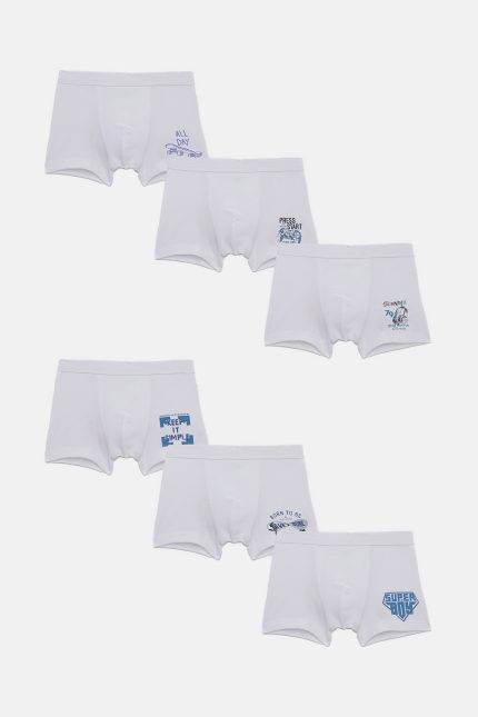 Παιδικά Boxers Λευκό 6 τμχ, με Πλεκτό Λάστιχο Βαμβακερά 100% - Pretty Baby