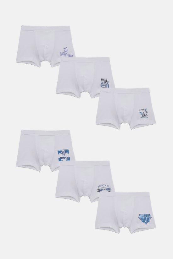 Παιδικά Boxers Λευκό 6 τμχ, με Πλεκτό Λάστιχο Βαμβακερά 100% - Pretty Baby