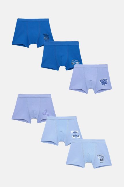 Παιδικά Boxers Σιέλ 6 τμχ, με Πλεκτό Λάστιχο Βαμβακερά 100% - Pretty Baby