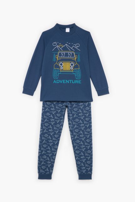 Πιτζάμα Παιδική Χειμερινή με Τύπωμα Adventure για Αγόρι Γκρι-Ραφ, Βαμβακερή 100% - Pretty Baby