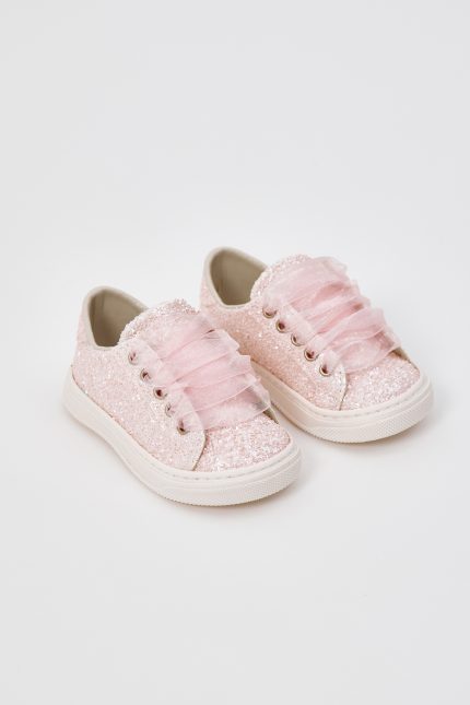 Χειροποίητο Βαπτιστικό Sneaker για Κορίτσι Περπατήματος Baby Pink EV200P | Everkid