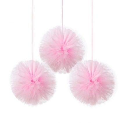 Ροζ Pom Pom με Τούλι (3 τμχ) | 9903961