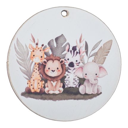 Μπομπονιέρα Βάπτισης Ξύλινο Διακοσμητικό Εκτυπωμένο με Ζώα Ζούγκλας 5εκ | ΝΒ576