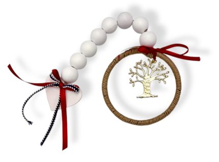 ΤΡ65Χ2 | Ονειροπαγίδα Τυλιγμένη με Σχοινί, Ξύλινες Χάντρες, Καρδιά και Δέντρο Ζωής (25cm)