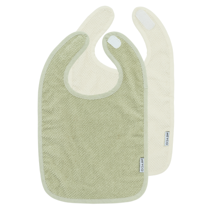 Meyco - Σετ 2 Βαμβακερές Σαλιάρες Popcorn Natural/Soft Olive με Velcro