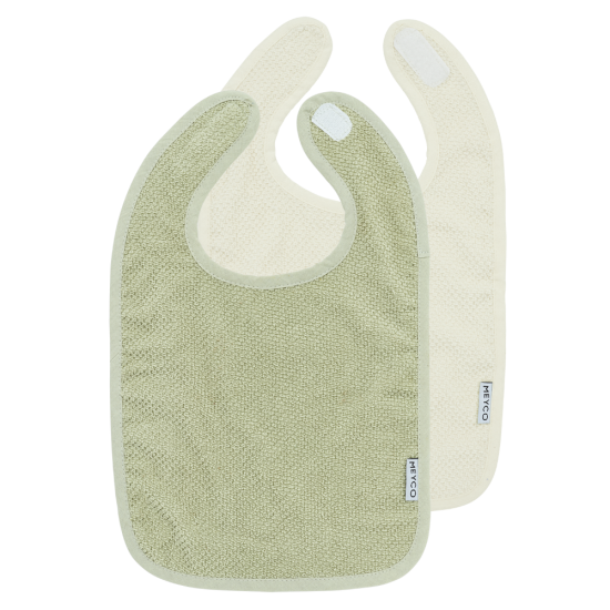 Meyco - Σετ 2 Βαμβακερές Σαλιάρες Popcorn Natural/Soft Olive με Velcro