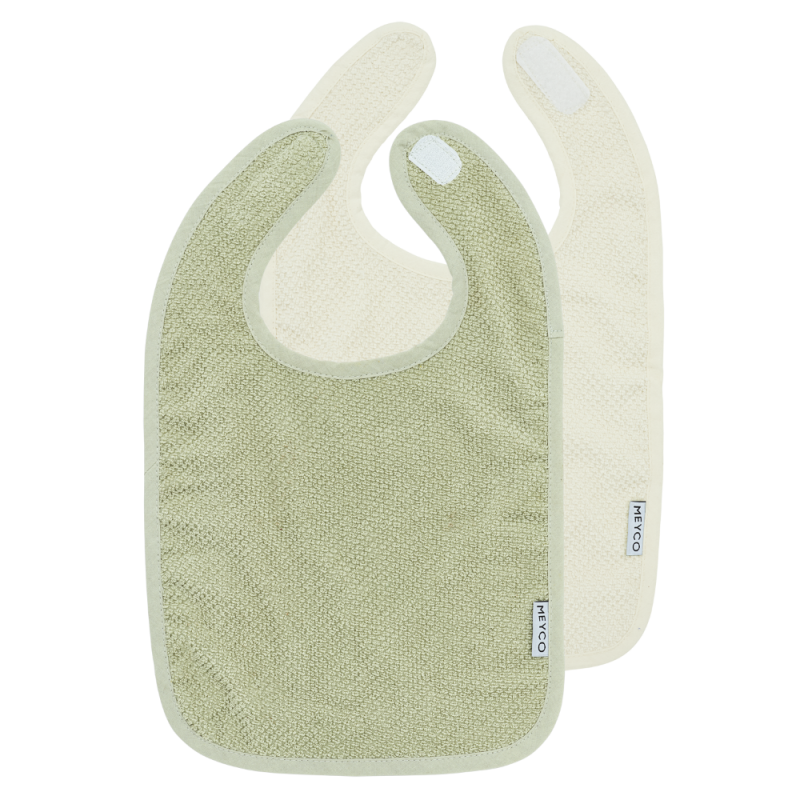 Meyco - Σετ 2 Βαμβακερές Σαλιάρες Popcorn Natural/Soft Olive με Velcro
