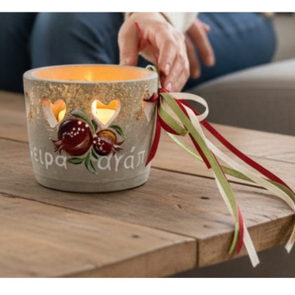 Κηροπήγιο Τσιμέντο Ζωγραφισμένο στο Χέρι με Ρόδια (5,5x7,5cm) | Ζ0/06Χ1