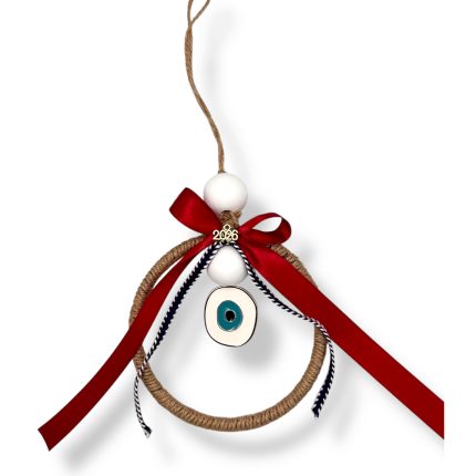 ΤΡ65Χ3 | Ονειροπαγίδα Τυλιγμένη με Σχοινί και Ξύλινες Χάντρες και Μάτι 15cm