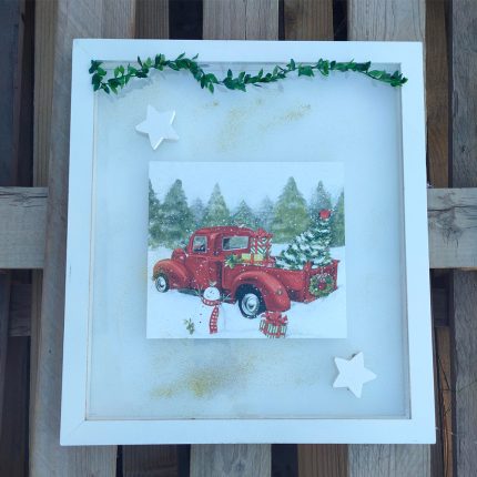 ΤΡ49Β5 | Λευκό Κάδρο Αυτοκίνητο και Χιονάνθρωπος (40x45cm)