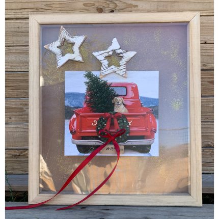 ΤΡ49Β4 | Φυσικό Κάδρο Σκύλος σε Αυτοκίνητο (40x45cm)