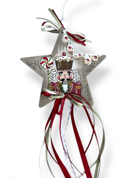 Ξύλινο Μεγάλο Αστέρι Στολισμένο & Ζωγραφισμένο στο Χέρι (12cm) | ΖΤΡ30ΓΧ5