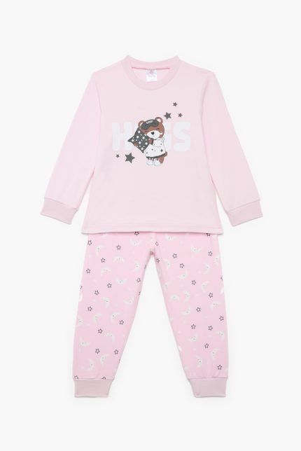 Πιτζάμα Βρεφική - Παιδική Χειμερινή με Τύπωμα Αρκουδάκι Ροζ Βαμβακερή 100% | Pretty Baby