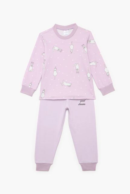 Πιτζάμα Βρεφική - Παιδική Χειμερινή με Τύπωμα Αστέρια Λιλά Βαμβακερή 100% | Pretty Baby