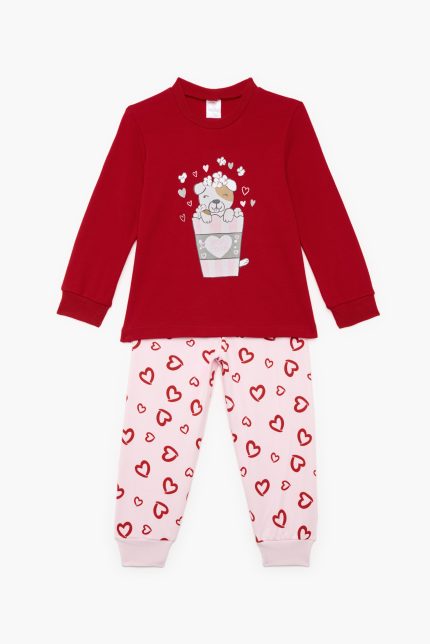 Πιτζάμα Βρεφική - Παιδική Χειμερινή με Τύπωμα Corn Κόκκινο - Ροζ Βαμβακερή 100% | Pretty Baby